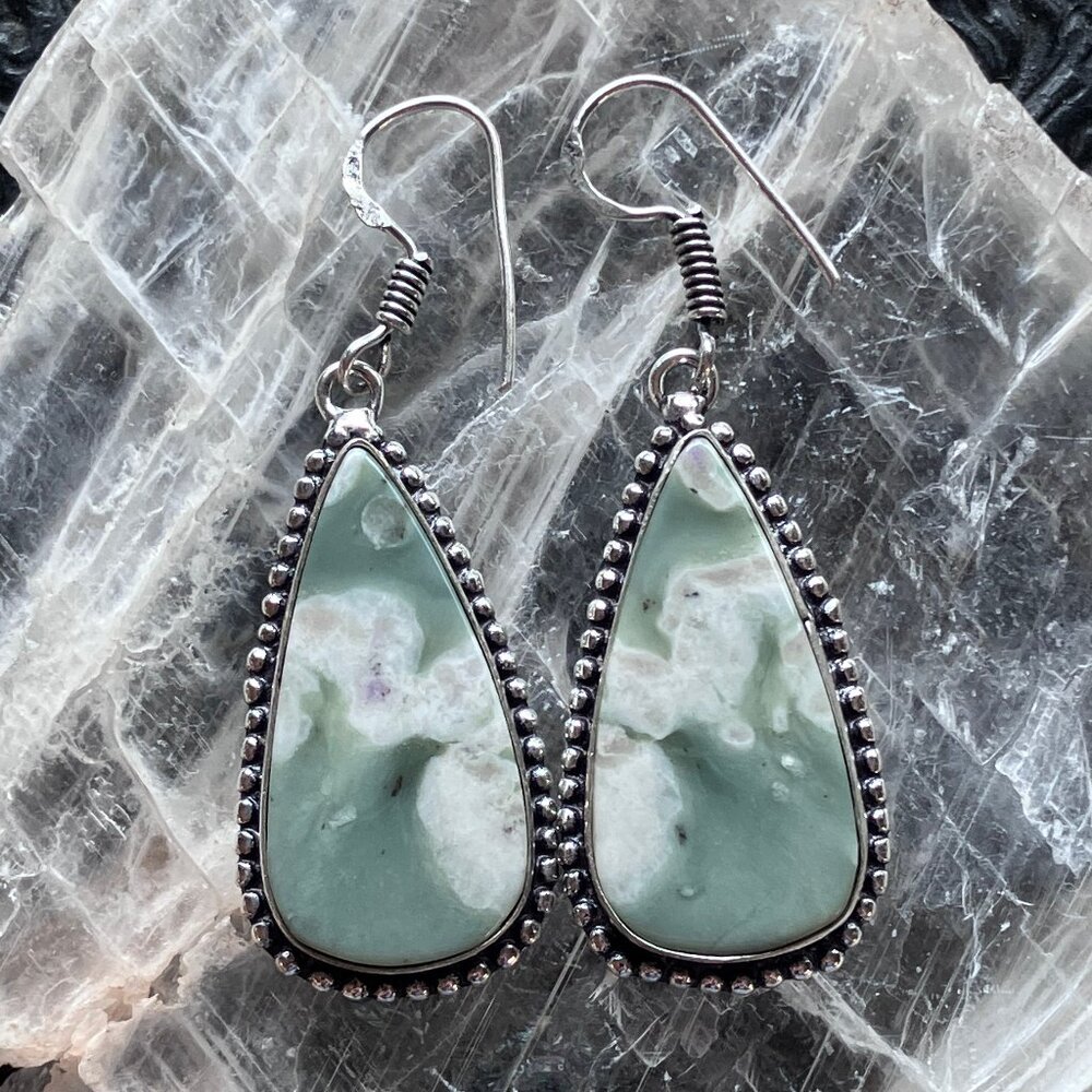 Green Peace Lucky Jade Stitchtite Quartz Serpentine Earrings Crystal Jewelry